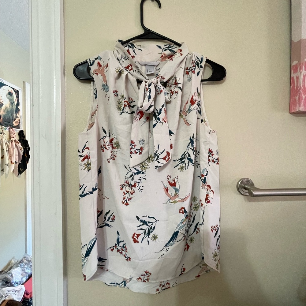 H&M Cream Tie Front Relaxed Blouse